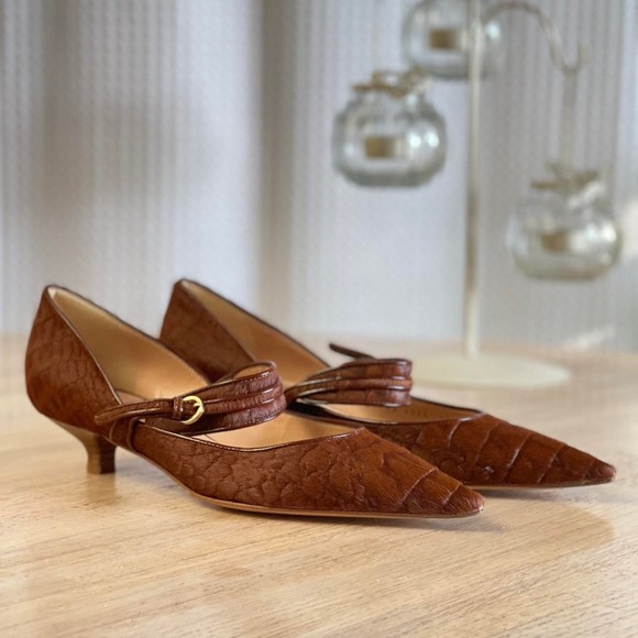 Casadei Shoes - NIB Vintage Y2K Casadei Brown Gator Print Pony Hair Pointed Kitten Heels Sz‎ 8.5